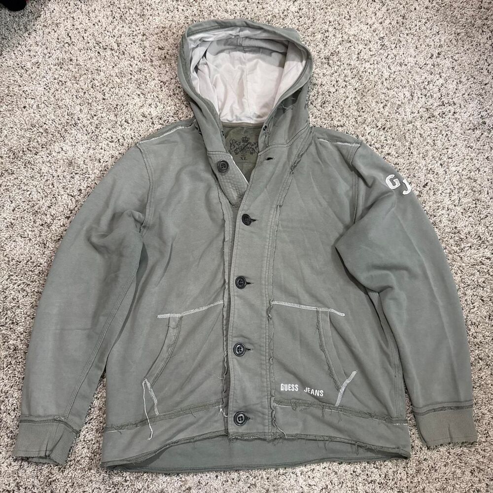 Guess Men's Green and Khaki Hoodie